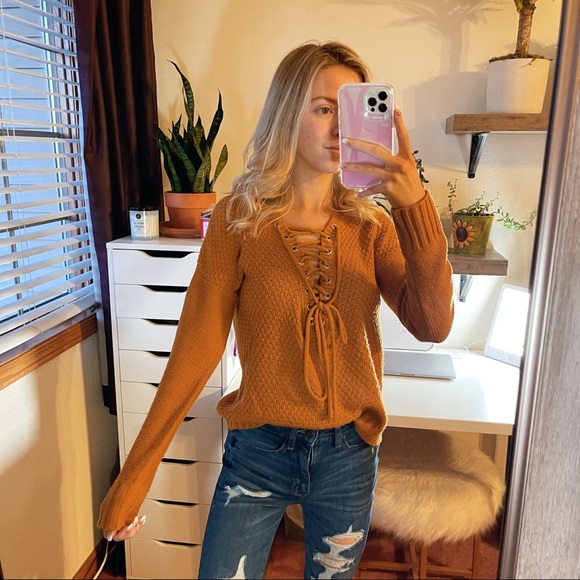 SOLD Charlotte Russe Mustard Knit Sweater - Picture 3 of 9